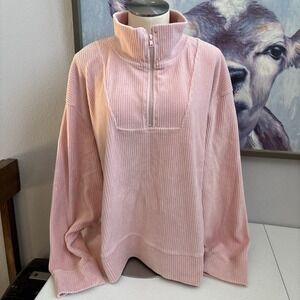 TopShop‎ Womens Size 14 1/4 Zip Light Pink Ribbed Long Sleeve Lightweight Jacket